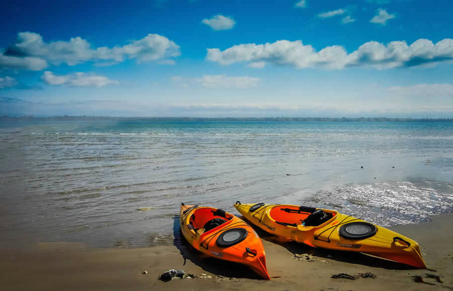 kayaks on the beach